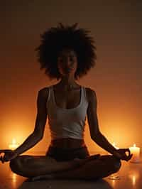 woman practicing mindfulness surrounded by candles or incense