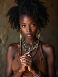 woman holding prayer beads or a sacred object,