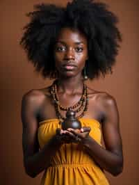 woman holding prayer beads or a sacred object,