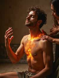 man receiving energy healing in a healing circle