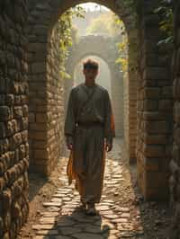 man in a labyrinth or walking a sacred path