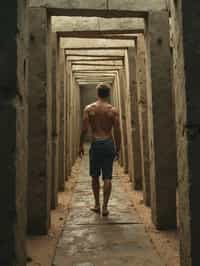 man in a labyrinth or walking a sacred path