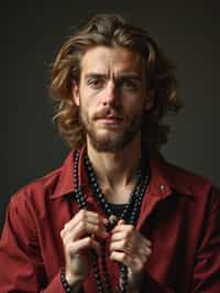 man holding prayer beads or a sacred object,