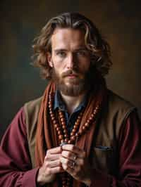 man holding prayer beads or a sacred object,