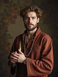 man holding prayer beads or a sacred object,