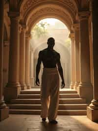 man in a serene temple or sacred space