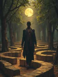 man in a labyrinth or walking a sacred path