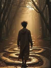 man in a labyrinth or walking a sacred path