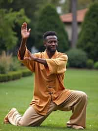 man practicing Tai Chi in a serene garden