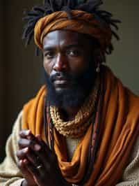 man holding prayer beads or a sacred object,