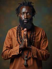 man holding prayer beads or a sacred object,