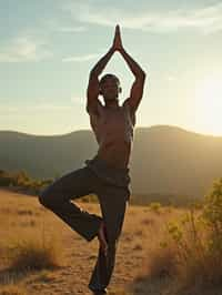 man practicing yoga in a beautiful natural setting