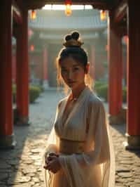 woman in a serene temple or sacred space