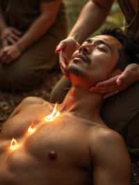 man receiving energy healing in a healing circle