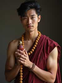 man holding prayer beads or a sacred object,