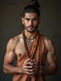 man holding prayer beads or a sacred object,