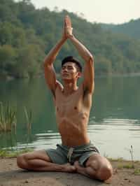 man practicing yoga in a beautiful natural setting