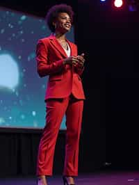 woman as a conference keynote speaker standing on stage at a conference