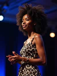 woman as a conference keynote speaker standing on stage at a conference