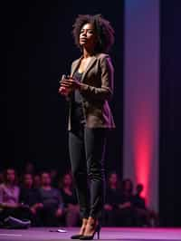 woman as a conference keynote speaker standing on stage at a conference