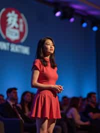 woman as a conference keynote speaker standing on stage at a conference