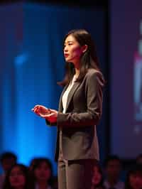 woman as a conference keynote speaker standing on stage at a conference