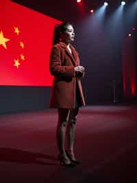 woman as a conference keynote speaker standing on stage at a conference