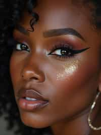 close up of woman with thick eyeliner makeup