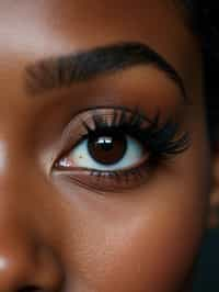 close up of woman with thick eyeliner makeup. eyeliner above eye. star eye lashes