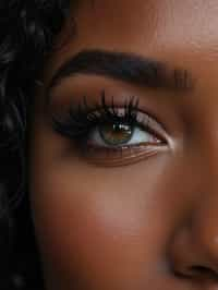 close up of woman with thick eyeliner makeup. eyeliner above eye. star eye lashes