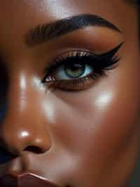 close up of woman with thick eyeliner makeup. eyeliner above eye. star eye lashes