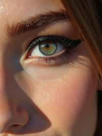 close up of woman with thick eyeliner makeup