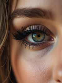 close up of woman with thick eyeliner makeup. eyeliner above eye. star eye lashes