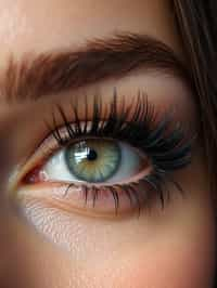 close up of woman with thick eyeliner makeup. eyeliner above eye. star eye lashes