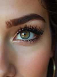 close up of woman with thick eyeliner makeup. eyeliner above eye. star eye lashes