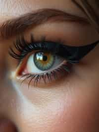 close up of woman with thick eyeliner makeup. eyeliner above eye. star eye lashes