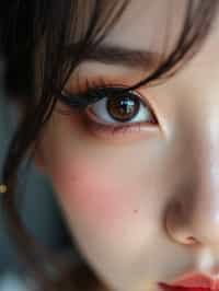 close up of woman with thick eyeliner makeup. eyeliner above eye. star eye lashes