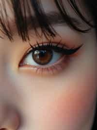 close up of woman with thick eyeliner makeup. eyeliner above eye. star eye lashes