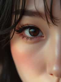 close up of woman with thick eyeliner makeup. eyeliner above eye. star eye lashes