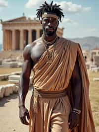 impressive and traditional man in Athens wearing a traditional Evzone uniform/Amalia dress, Parthenon in the background