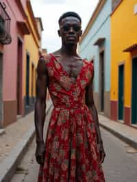 classy and traditional man in Buenos Aires wearing a tango dress/gaucho attire, colorful houses of La Boca neighborhood in the background