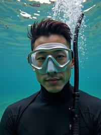 man as a scuba diver wearing diving goggles and wearing a wetsuit