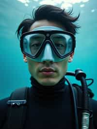 man as a scuba diver wearing diving goggles and wearing a wetsuit