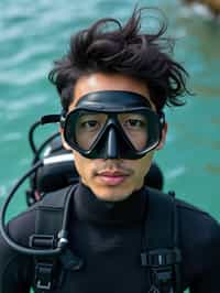 man as a scuba diver wearing diving goggles and wearing a wetsuit