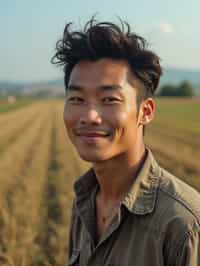 man farmer with farm in background