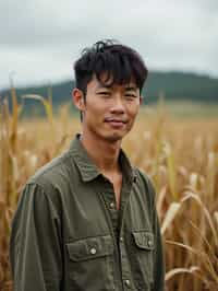 man farmer with farm in background