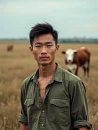 man farmer with farm in background