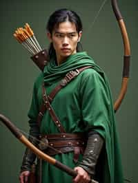 man as a Medieval Elf Archer Warrior in Green Robe