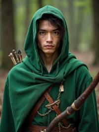 man as a Medieval Elf Archer Warrior in Green Robe