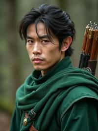 man as a Medieval Elf Archer Warrior in Green Robe